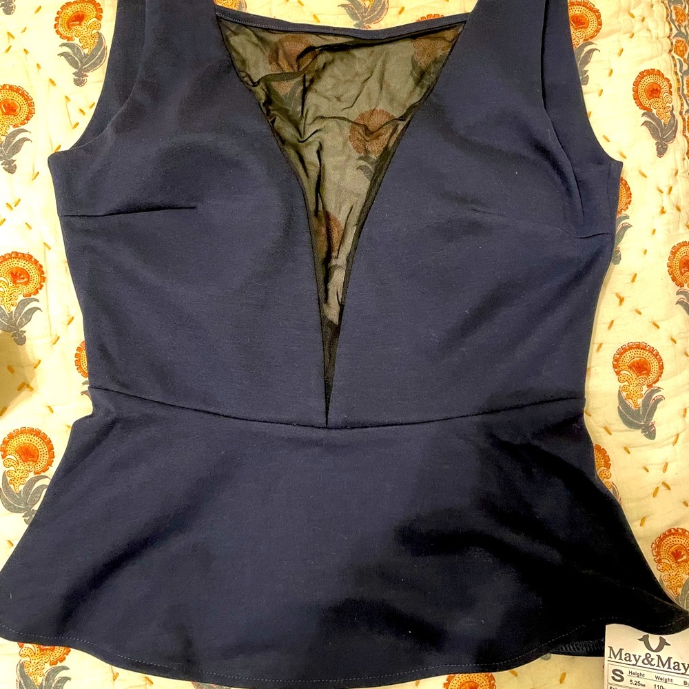 NWT Navy Blue Illusion Peplum